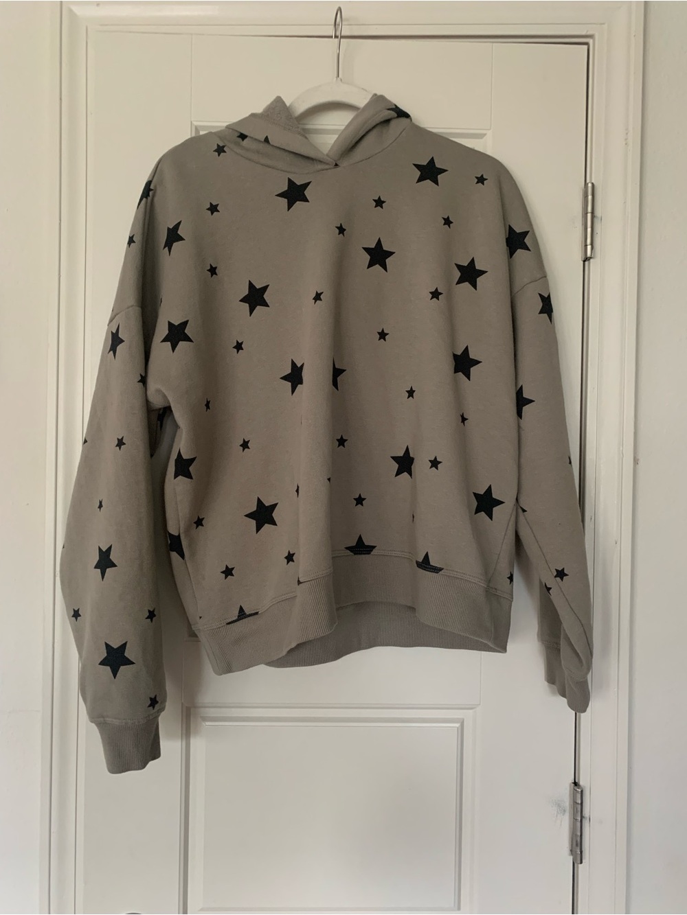 Preppy Girl Star Print Hooded Sweatshirt Olive Green